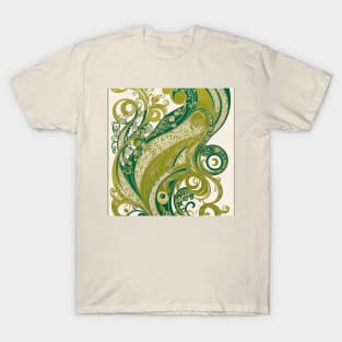 Vintage Alphonse Mucha Style Art Nouveau Flowing Flower Motif T-Shirt